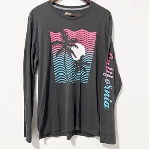 Old Navy Mens Gray Long Sleeve Tee Soft Wash Pink and Blue Graphic California L‎